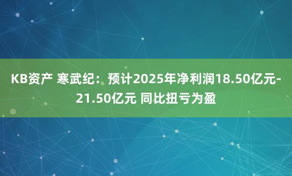 KB资产 寒武纪：预计2025年净利润18.50亿元-21.50亿元 同比扭亏为盈