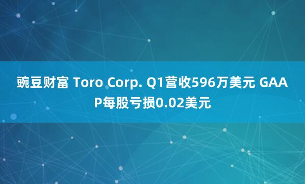 豌豆财富 Toro Corp. Q1营收596万美元 GAAP每股亏损0.02美元
