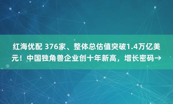 红海优配 376家、整体总估值突破1.4万亿美元！中国独角兽企业创十年新高，增长密码→